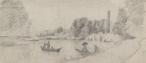 Studie van een rivierlandschap met boten, 1863 - 1864 door Camille Jacob Pissarro